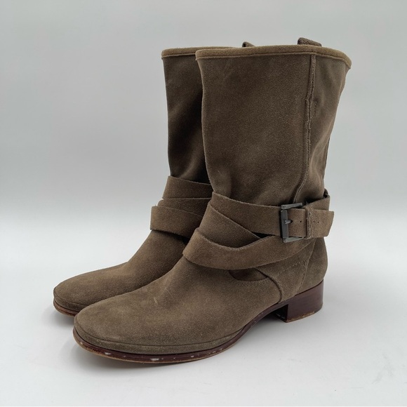 BELLE By SIGERSON MORRISON Women’s 7.5 Who Moto Suede Leather Boots Buckle Strap - Picture 1 of 11